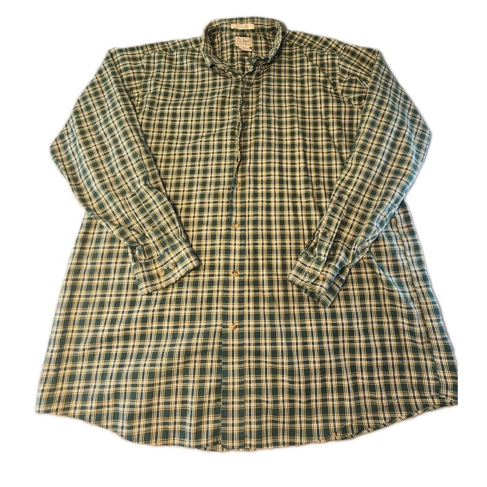 LL Bean Plaid Button Down Shirt Mens XXL Tall Green  Long Sleeve Cotton XXLT